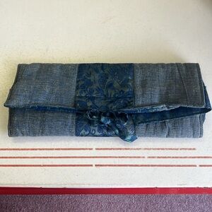 Blue Quilted Knitting Needle Clutch with Tone on Tone Floral Accent